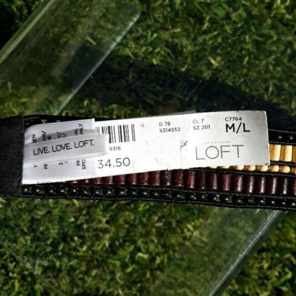 Loft Belt Beaded Tribal Wood 1" Cincher Hook Loop Brown Tan Black Sz M/L - Picture 8 of 8